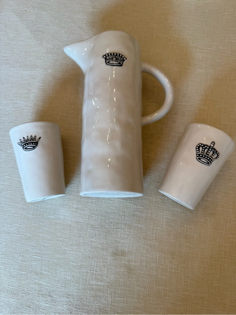 RARE Rae Dunn By Magenta Pitcher with 2 Tumblers; Have a Royal Day